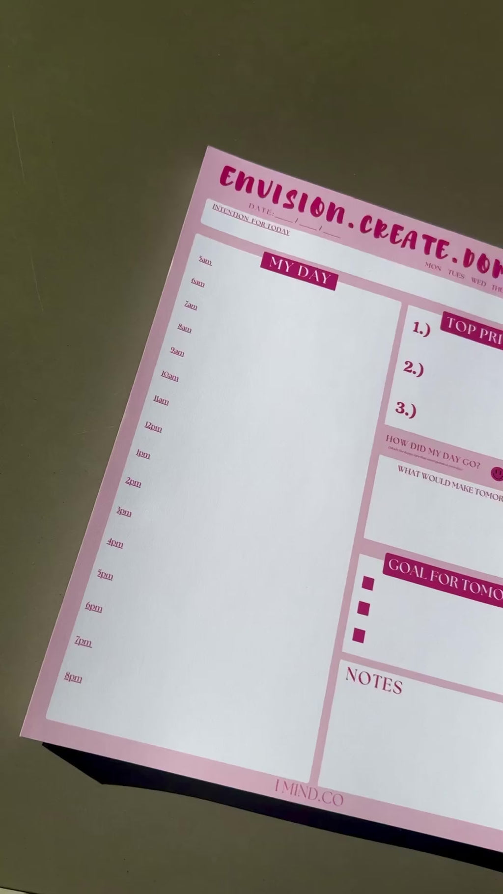 Envision, Create, Dominate Desk pads (Pink Time Block)